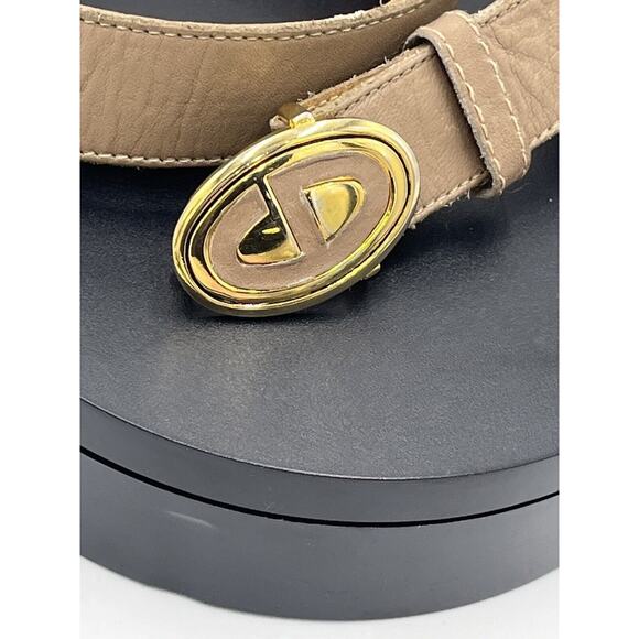 Christian Dior Tan Leather Belt Gold Tone Enamel Logo Buckle‎ Sz Sm 30” main image 16